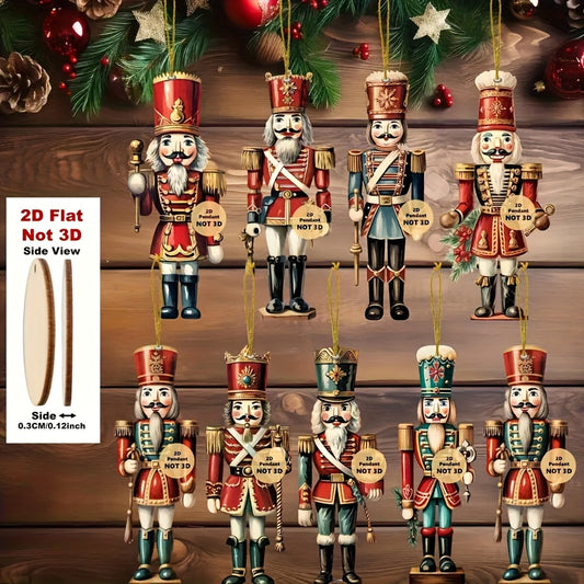 2D Flat, 16pcs Christmas Nutcracker Ornament Set - Traditional Wooden Holiday Decorations for Trees, Home & Window Display - Perfect for Christmas, Thanksgiving, and New Year Celebrations, Festive Ornaments|Traditional Style|