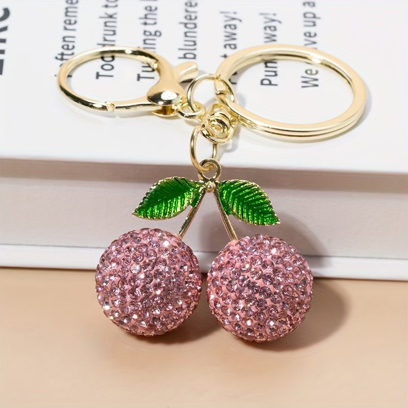 1pc Creative Cute Fruit Rhinestone Cherry Keychain for Women, Alloy Metal, Cartoon Plant Theme, Lobster Clasp, Decorative Car Key Pendant, Birthday Festival Gift, Key Accessories