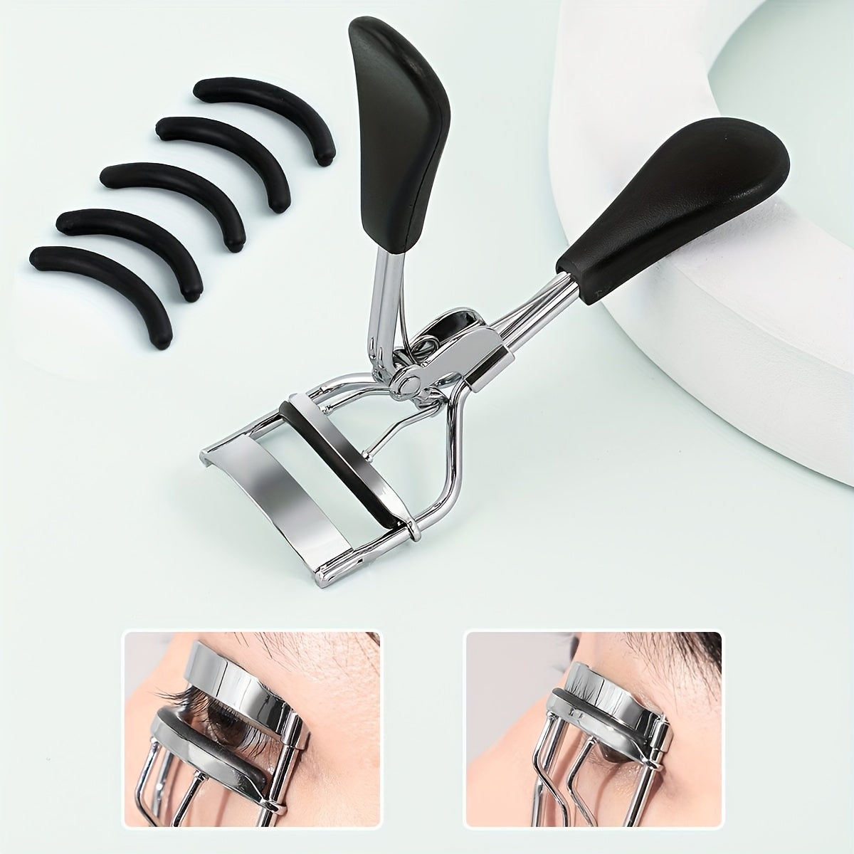 1 Portable Eyelash Curler with 15 Pads, Stainless Steel Curved Handle, No-Damage Lash Lifting, Enhances Eyes, Suitable for Women'S Eyelashes, Available in 3 Colors