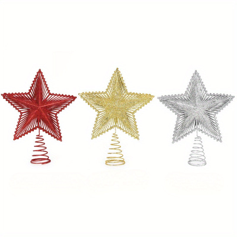 1pc Christmas Tree Topper - Sparkling Star Decoration with Red, Golden, or Silvery - Lightweight & Sturdy Plastic Construction for Indoor/Outdoor Xmas Tree, Wedding, Party Decor - No Electricity Needed - Easy Hang Loop - Holi