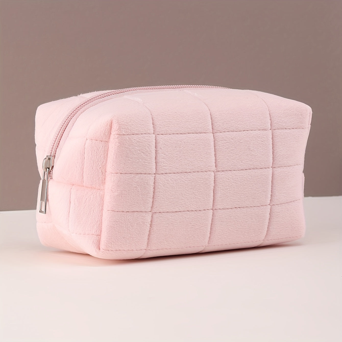 Soft Plaid Polyester Makeup Bag - Large Capacity, Odorless Travel Cosmetic Pouch with Zipper for Brushes & Storage,