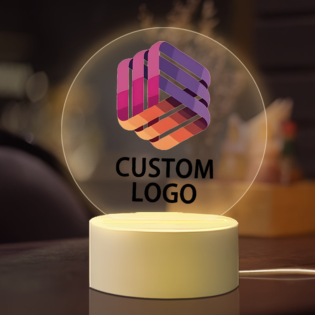 1pc Custom Logo Night Light - Personalized USB-Powered Desktop Sign with Adjustable Lighting, Durable Plastic Design for Office, Home & Christmas Decor, Indoor/Outdoor Use, Warm Glow Illumination, Home Ambient Lighting | Ambi