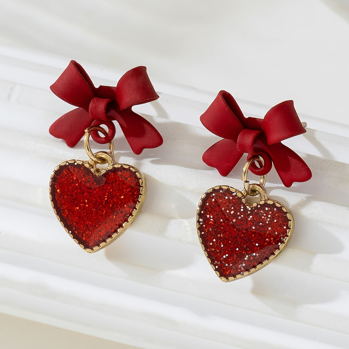 Red Heart Bow Dangle Earrings