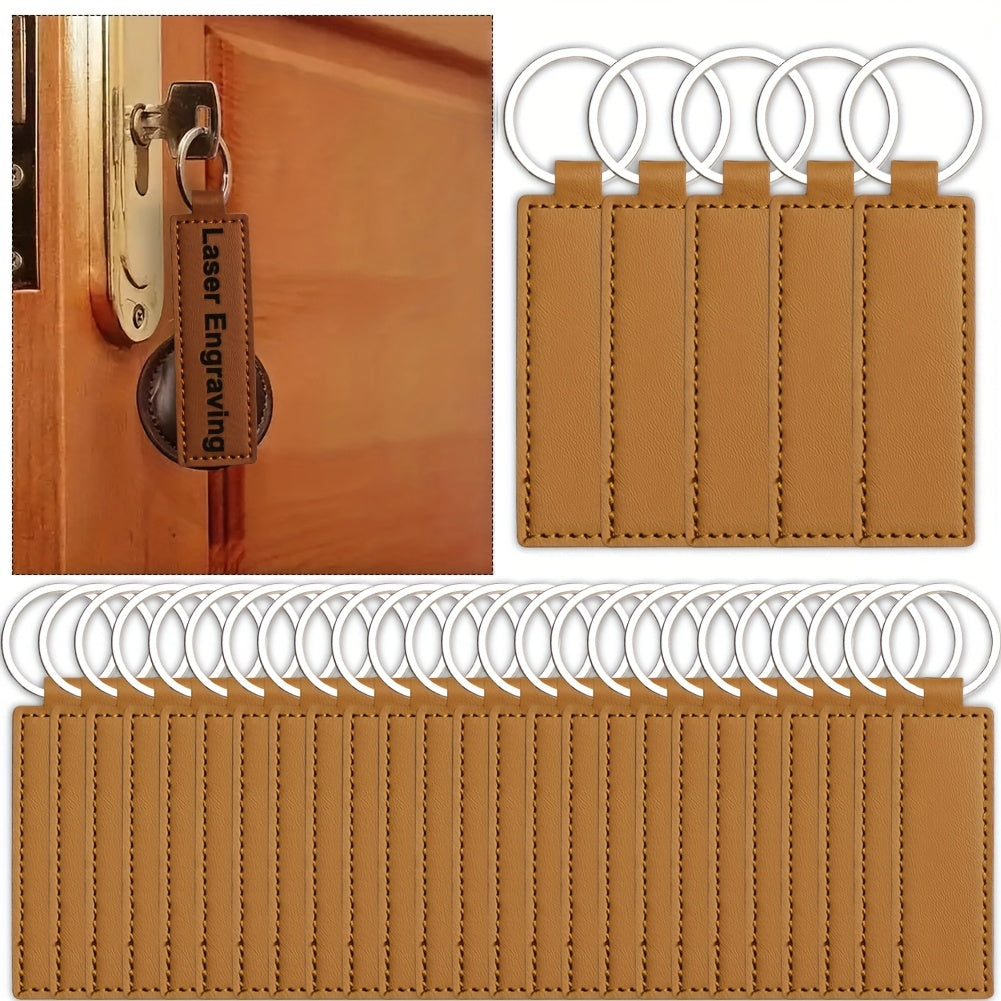 30pcs Faux Leather Key Fob Kit, 4.09*0.98in Rectangular Faux Leather Keychain Blanks with Keychain Rings, Laser Engraving Keychain -DIY School/Corporate Logos Gifts Stamping DIY Handicrafts for Faux Leather Working, Faux Leat