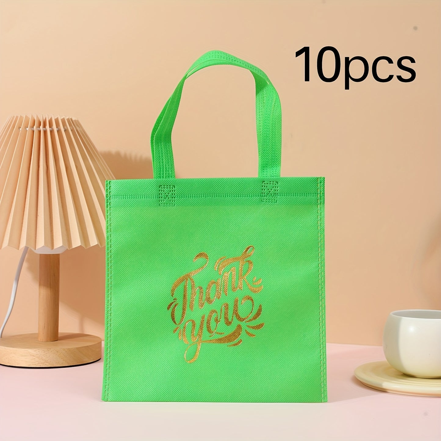10pcs Thank You Gift Bags - Reusable Non-Woven Tote Bags with Rainbow Colors & Golden Glitter "Thank You" Design, Sturdy Handles for Birthdays, Weddings, Holidays, Small Business Gifts, Small Gift Bags, Event Favor Bags, Eleg