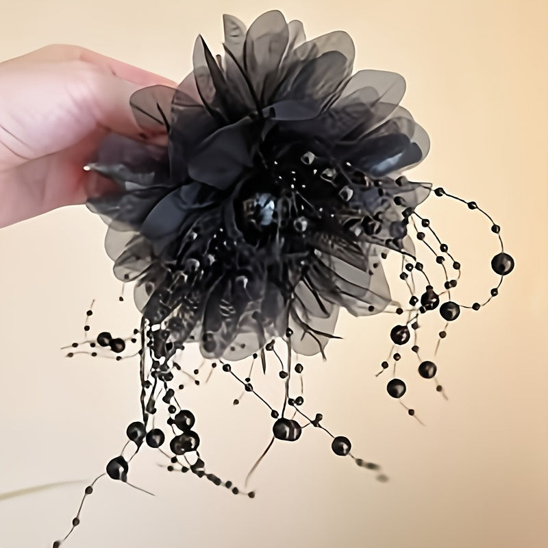 Feather beaded tassel flower hair clip, fluffy peony flower grappling clip for increased hair volume, shark clip for elegant hair flower accessory