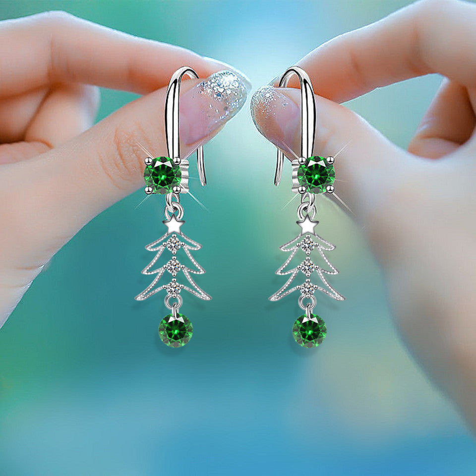 Christmas Tree Water Droplet Pendant Earrings