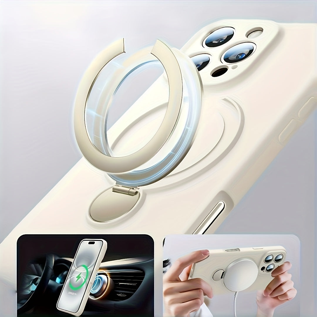 Luxury Multicolor Liquid Matte Stand Phone Case for iPhone 16 15 14 13 Pro Max Magnetic Wireless Charging 360°Rotating Desktop Bracket 16ProMax Cases Shockproof Back Cover