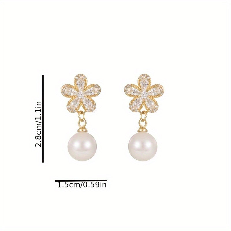 Sweet & Elegant Pink Flower Imitation Pearl Earrings