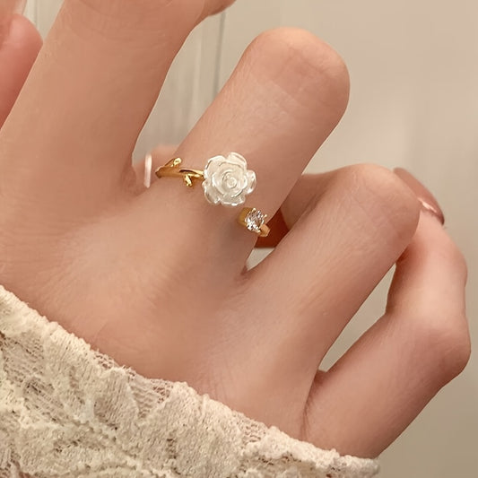 Elegant Floral Ring - Open Adjustable band