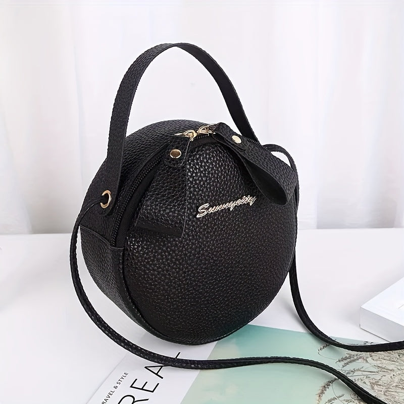 Women's Small Round Handbag - Detachable Crossbody/Handbag with Golden-Tone