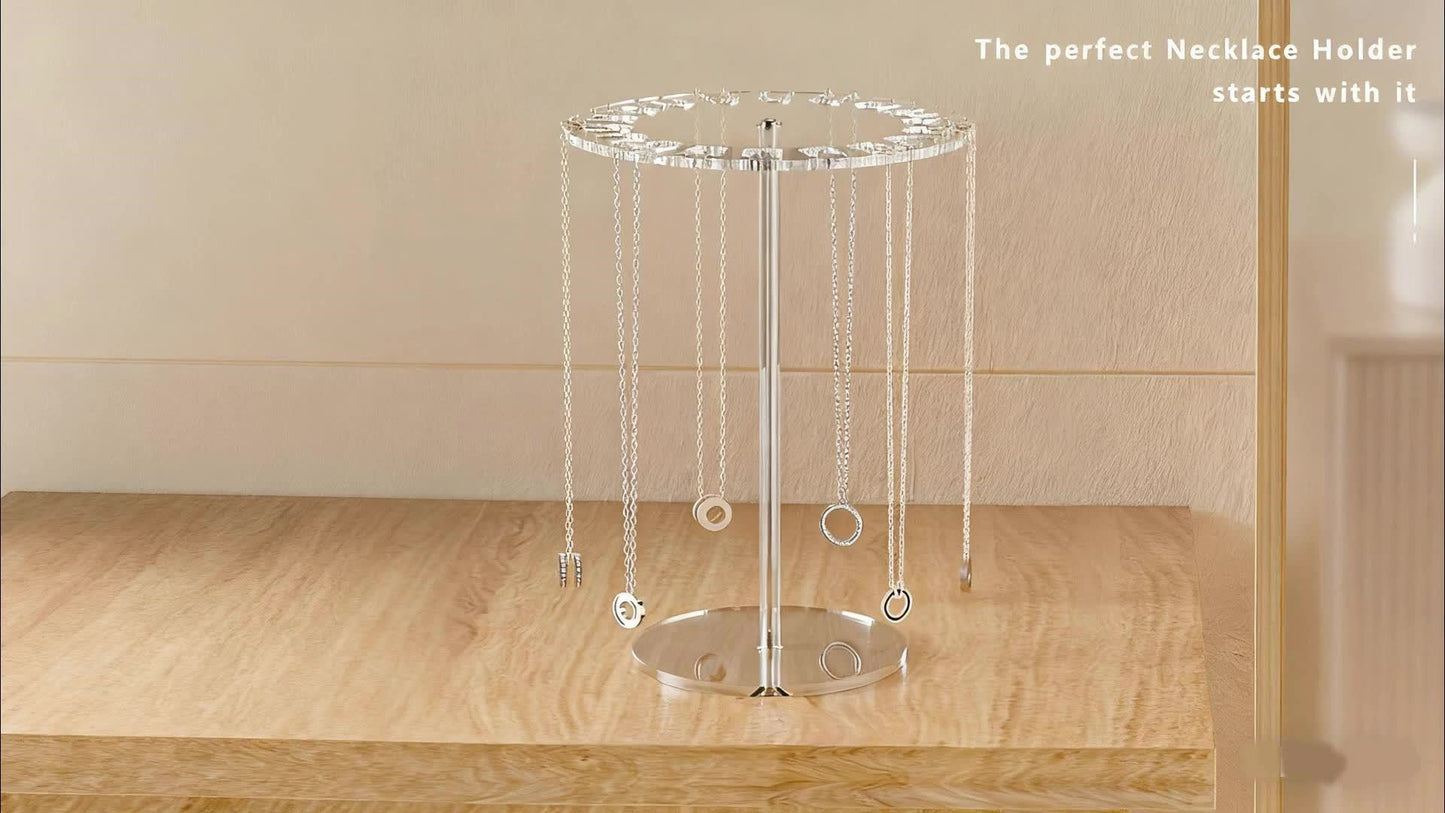 Elegant Acrylic Jewelry Display Stand for Necklaces, Bracelets & Pendants - Multi-Tier Rotating Organizer with Hooks, Oval Desktop Storage Rack for Home or Boutique, Jewelry Towers
