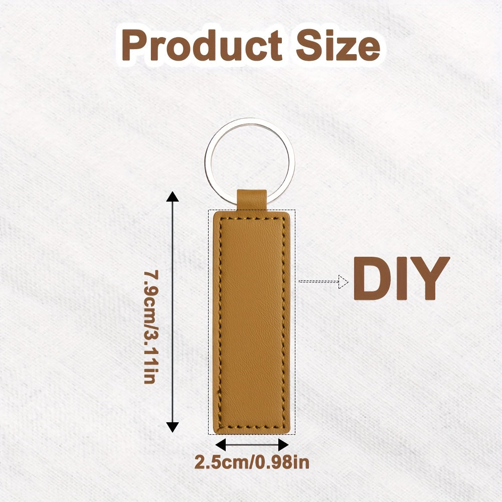 30pcs Faux Leather Key Fob Kit, 4.09*0.98in Rectangular Faux Leather Keychain Blanks with Keychain Rings, Laser Engraving Keychain -DIY School/Corporate Logos Gifts Stamping DIY Handicrafts for Faux Leather Working, Faux Leat