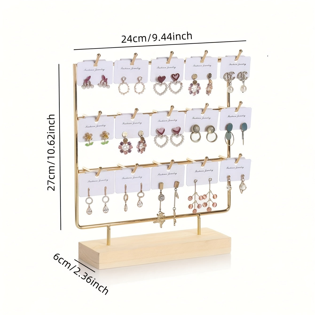 1pc Elegant Wooden Earring Display Stand with Metal Frame - Rectangular, Lacquered Finish, Perfect for Selling or Organizing Jewelry, Jewelry Display | Modern Earring Rack | Durable Jewelry Stand, Jewelry Display Rack, Jewelr