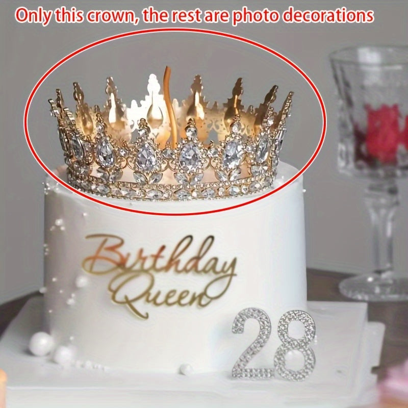 Elegant Sparkling Princess Birthday Crown Cake Topper - Golden & Diamond-Embellished Metal Design, Perfect for Youngsters' Parties, Weddings, And Celebrations, Princess Party Decorations, Princess Party Decorations Supplies f