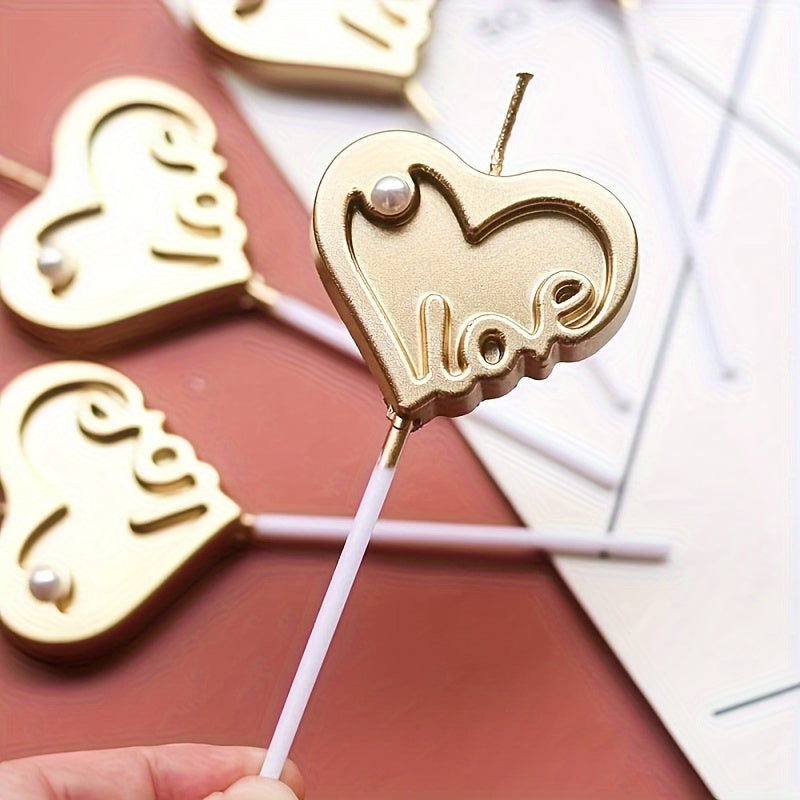 1pc Large Gold Plated Love Heart with Pearl Decoration Candle Cake Decoration