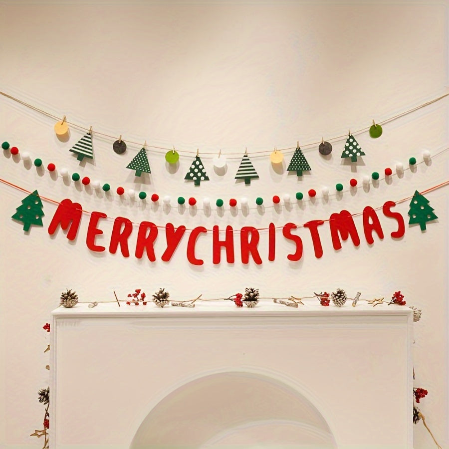 2m/6ft Christmas Garland - Red, Green, White Hanging String with Ball Ornaments - Easy Hang No Electricity Needed - Durable Polyester Chains for Xmas Tree, Mantel, Wreaths, Party Decorations - Indoor/Outdoor Holiday Decoratio