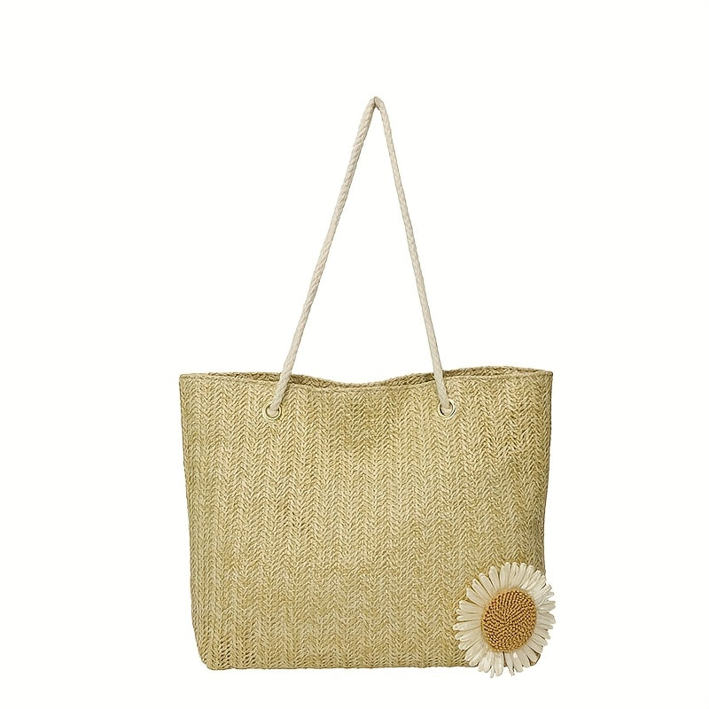 Large Capacity Wicker-Style Handbag with Magnetic Closure & Double Handle