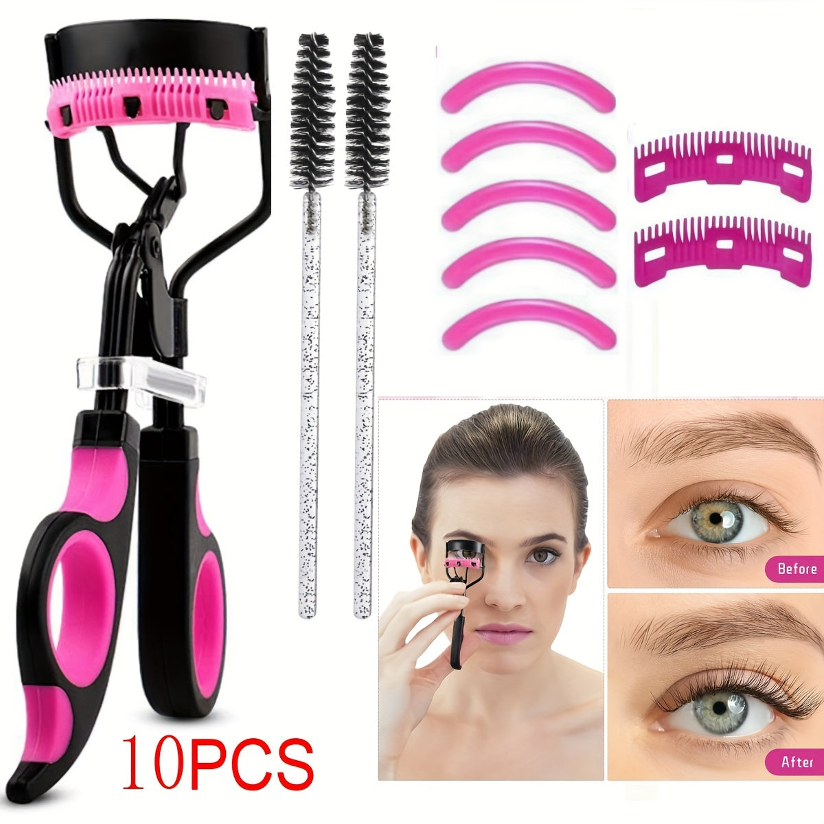 Eyelash Curler, Women's Eyebrow Brush Set, Eyelash Curler with Comb, Eyelash Comb Separator, 3-in-1 Mascara Brush, 2-in-1 Beveled Eyebrow Brush and Comb, Eyelash Curler Replacement Strip, Comb. Suitable for all eye shapes, qu
