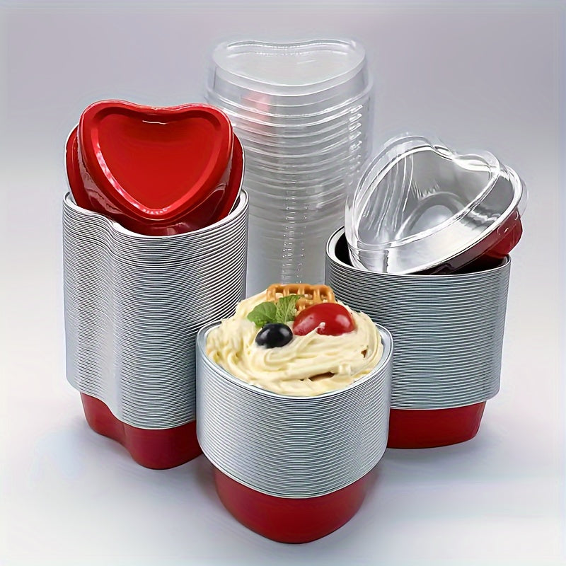 50pcs Heart-Shaped Cake Cups with Lids, Heat-Resistant Baking Molds for Valentine's Day, Wedding, Mother's Day, Birthday & Christmas!