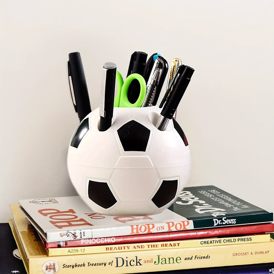 Soccer Ball Desk Organizer - Lightweight Plastic Pen Holder, Multi-Functional Office Accessory Toothbrush Holder Desktop Rack Table Home Decoration Student Gifts 2Colors