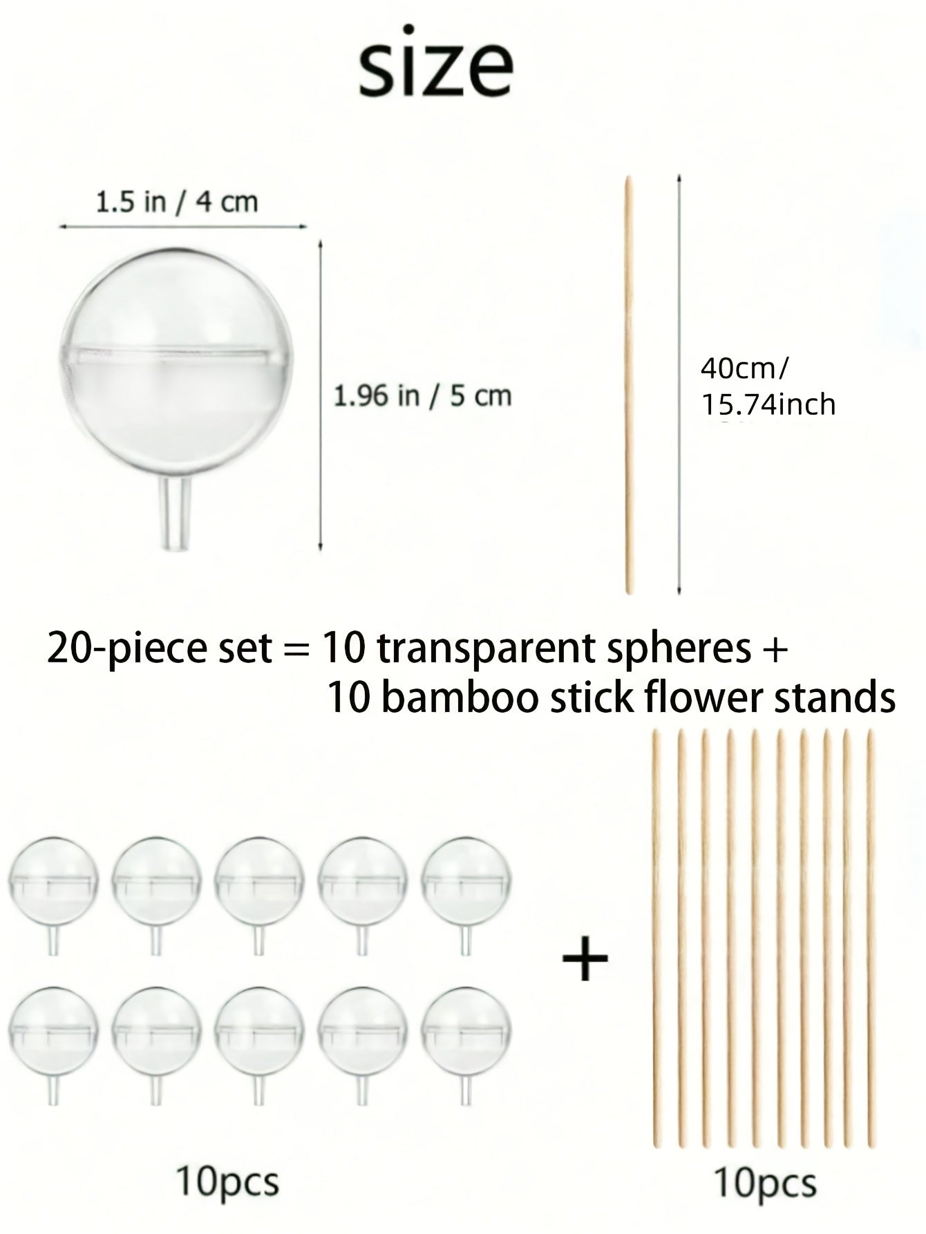 20pcs DIY Candy Chocolate Flower Stand Set, Ferrero Packaging with 10 Transparent Balls and 10 Bamboo Sticks, Suitable for Wedding Graduation Mother's Day Anniversary Party Valentine's Christmas Birthday Bouquet Material Pack