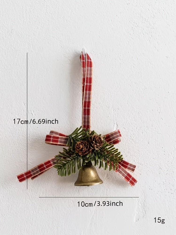 1pc Classic Christmas Door Hanger, Red Velvet Bow and Bell Ornament, Stainless Steel Holiday Tree Decoration, No Feathers, Electricity-Free Festive Accessory