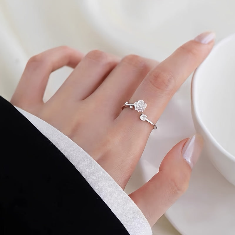 Elegant Floral Ring - Open Adjustable band