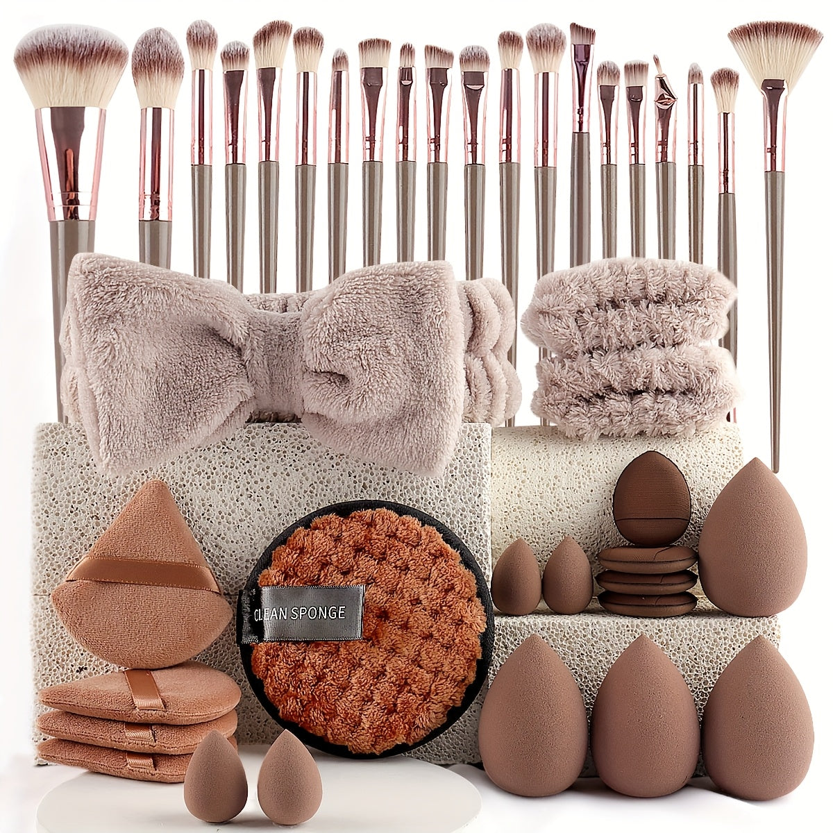 46pcs/45pcs/40pcs/20pcs/35pcs27pcs Makeup Brush Set Facial and Eye Shadow Brushes Super Soft Concealer, Blush, Contouring, Mixing, Eyeshadow, Makeup Sponge Set Powder Puff Suitable for All Skin Types, Face Washing Hair Tie Co