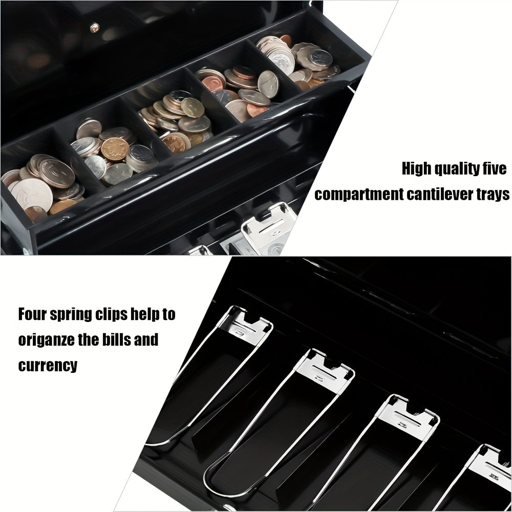 Lockable Cash Box with Coin Tray, Durable Metal Money Box with Key Lock for Bills And Change Portable Organizer for Markets, Events, Vendors And Fundraisers