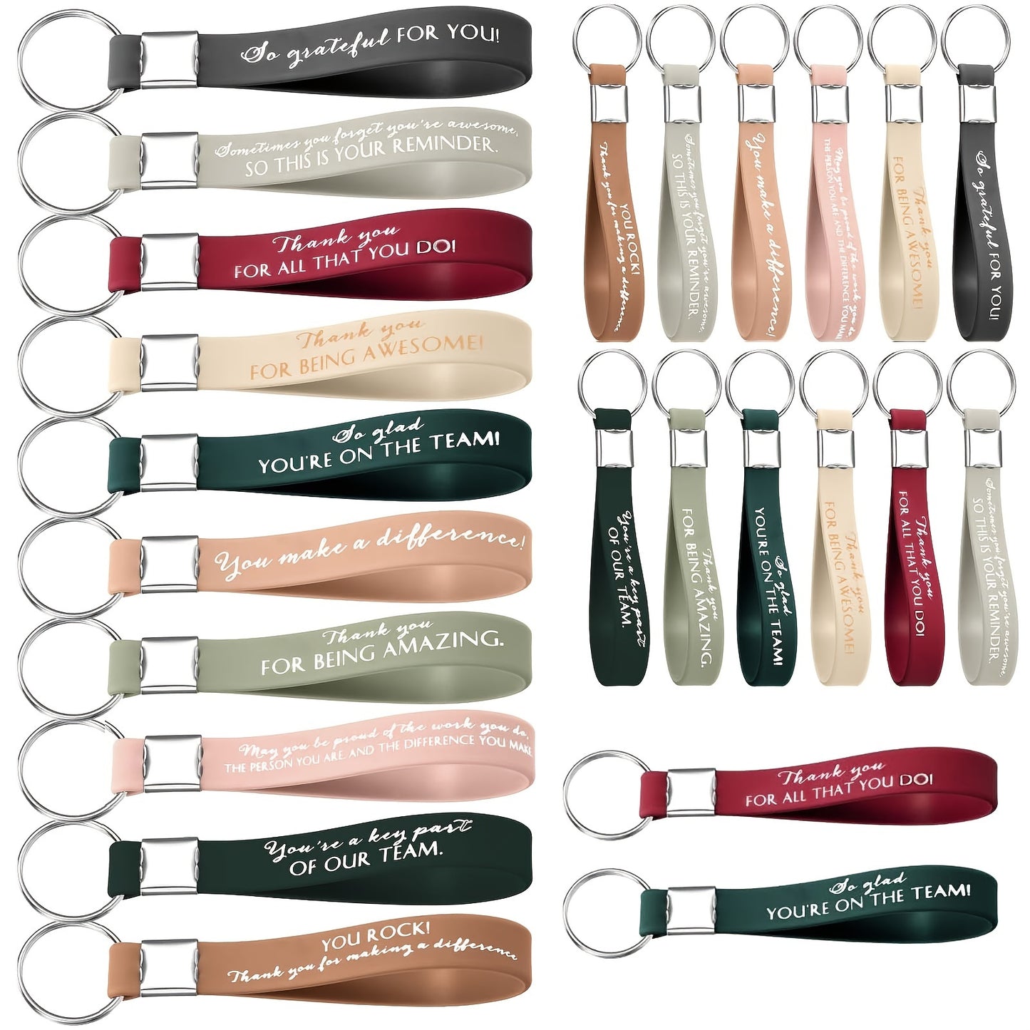 30 Pcs Inspirational Silicone Keychain Set – Employee Appreciation & Team Motivational Quotes – Durable Plastic & Metal Key Rings for Coworkers and Staff Gifts
