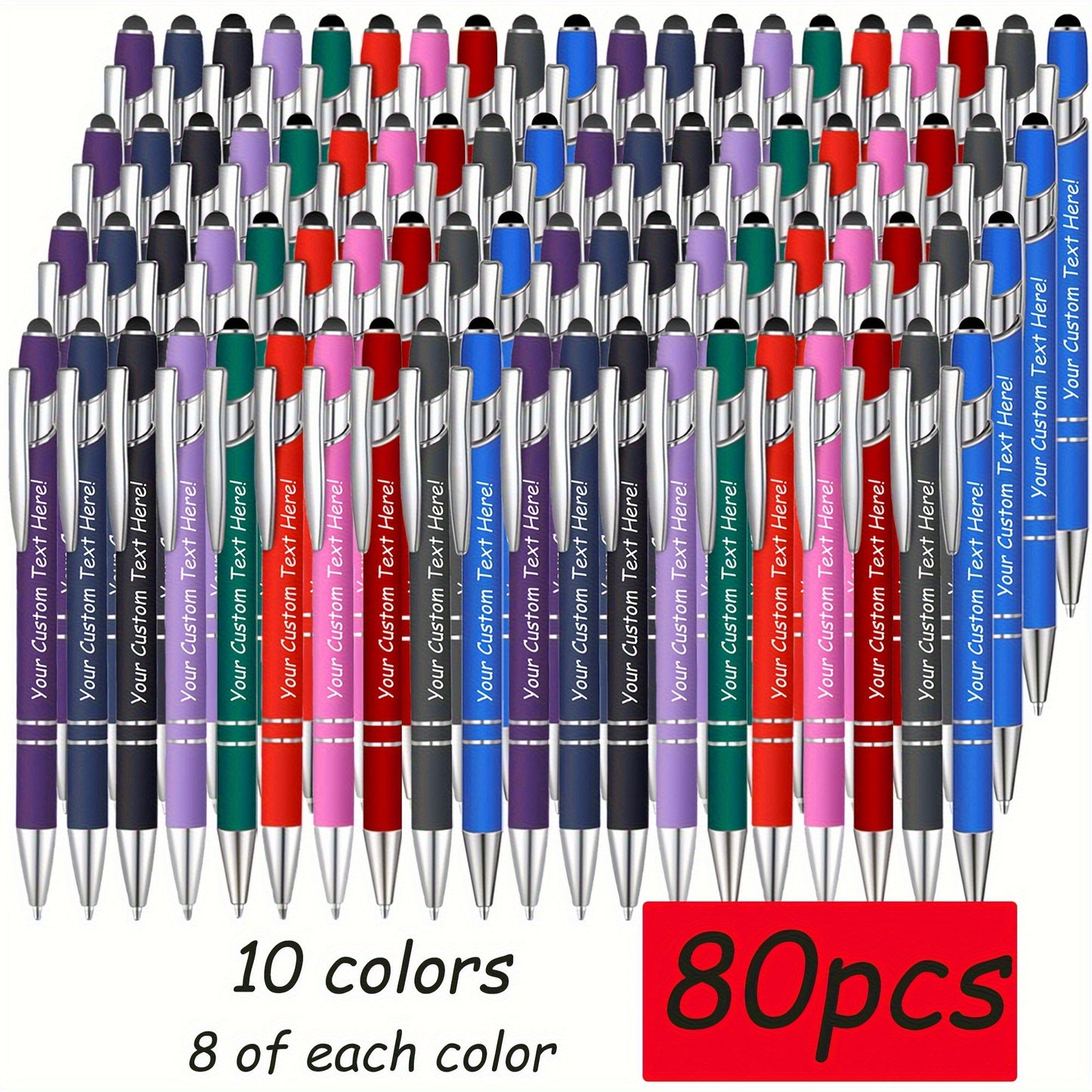 90/80/70/50/30/20pcs Customizable Engraved Ballpoint Pen Set - Personalized Text, Smooth Writing, Touch Screen Compatible, Black Metal Pen Holder, Ideal Gift for Business and School Anniversaries - No Feather Fine Tip Tools,
