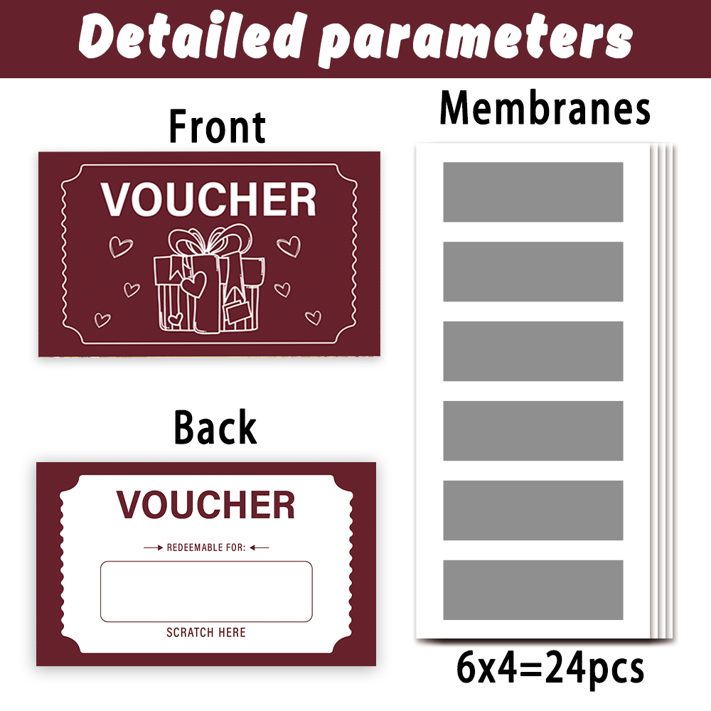 24pcs, Love Coupon, DIY scratch card, Surprise Card, Raffle Card, Game Card, Birthday Card, Reward Card, Holiday Gift Card, Birthday Party decoration, Scratch, Class Reward, Party, Birthday gift, Scratc