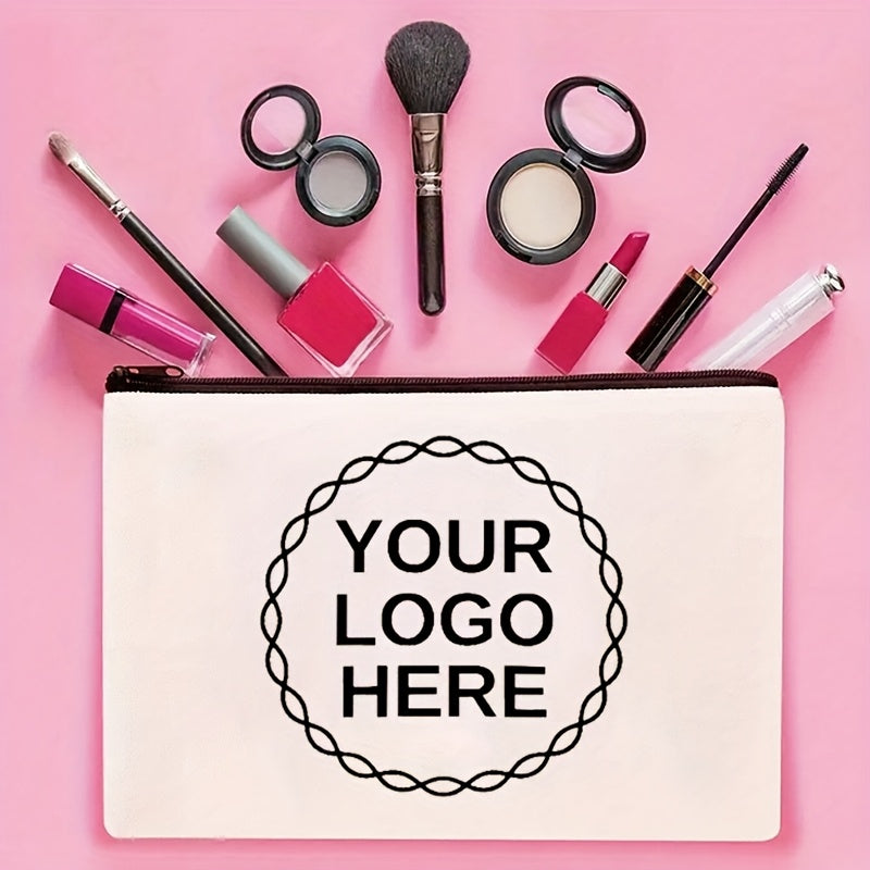 1-10pcs Personalized Cosmetic/Toiletry Bags with Custom Photo Badge Logos - Lightweight Durable Zipper Closure, Stylish Minimalist Design for Home Travel, School, Conferences, Group Activities (White & Black Options), Toiletr