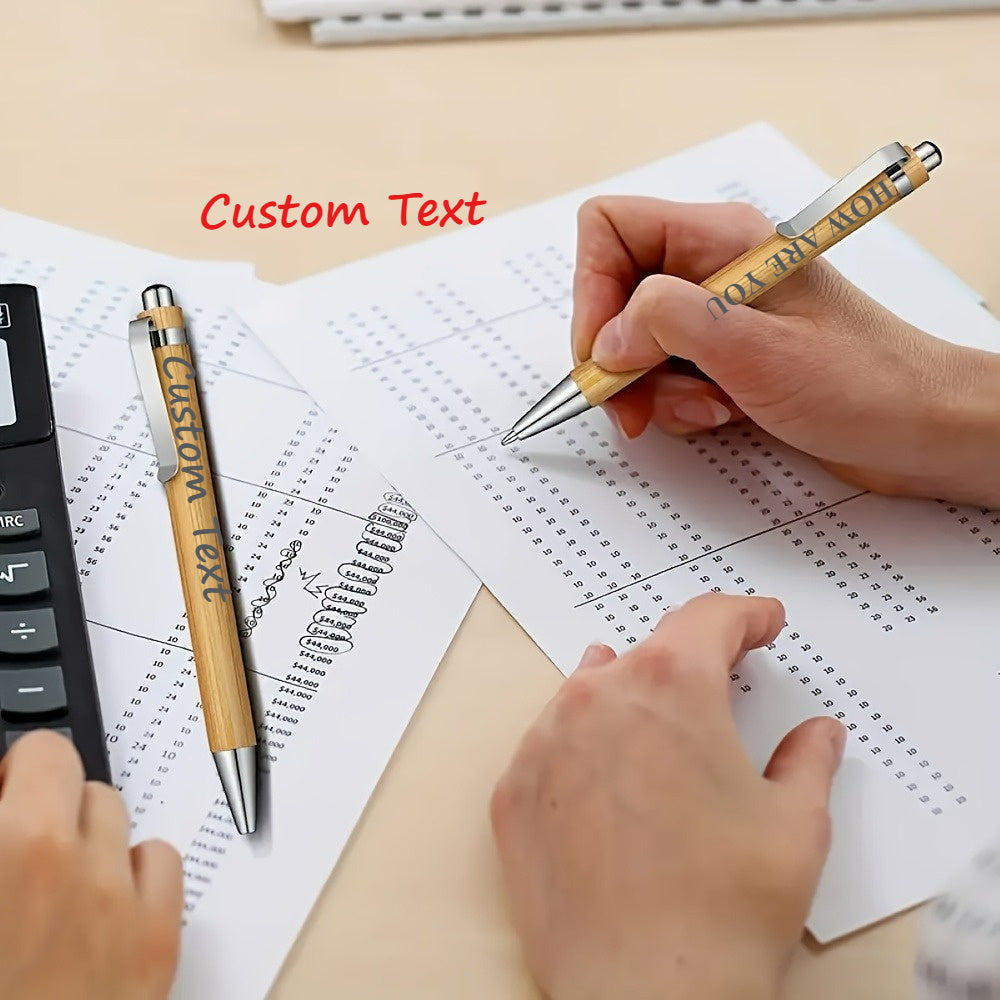 30pcs Customized Engraved Bamboo Pens, Black Ink, Stick Construction, for Teachers, Office, Supplies, Colleagues, Employee Appreciation Gifts - Ideal for Camping Stationery, Customized Stationery, Corporate Giveaways, Teacher