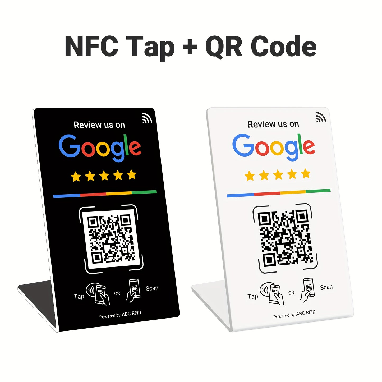 Social Media Integration Stand for Businesses - NFC Tap & QR Code, Easy Setup with Review Link ManaSynthetic Gemstoneent, Durable PVC, Perfect for Google Reviews and Social Media Integration, Social Media Stand