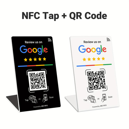 Social Media Integration Stand for Businesses - NFC Tap & QR Code, Easy Setup with Review Link ManaSynthetic Gemstoneent, Durable PVC, Perfect for Google Reviews and Social Media Integration, Social Media Stand