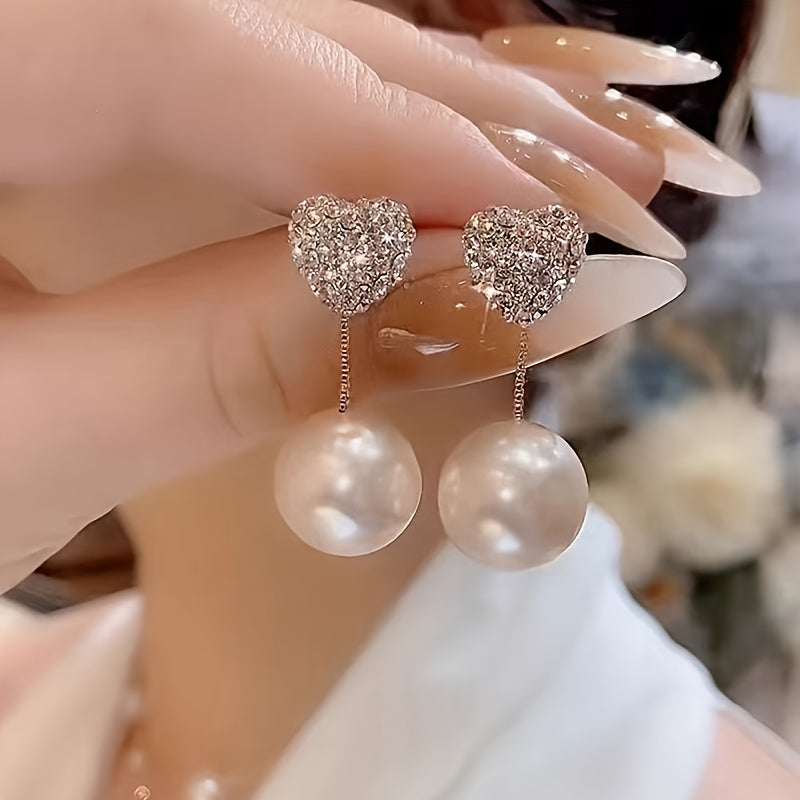 Heart-Shaped Earrings with Sparkling Rhinestones and - Zinc Alloy