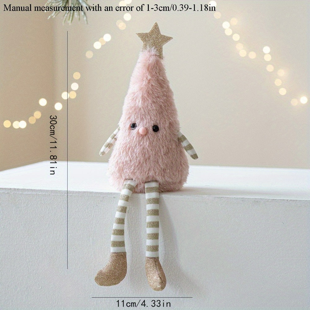 Cute Plush Christmas Tree Figurine Pendant with Stars & Striped Socks - Pink, White Green Fabric Holiday Decor for Home Living Room Windows No Electricity Needed Perfect for Xmas New Year Winter Tailgate Parties Halloween Fal