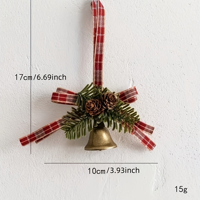 1pc Classic Christmas Door Hanger, Red Velvet Bow and Bell Ornament, Stainless Steel Holiday Tree Decoration, No Feathers, Electricity-Free Festive Accessory