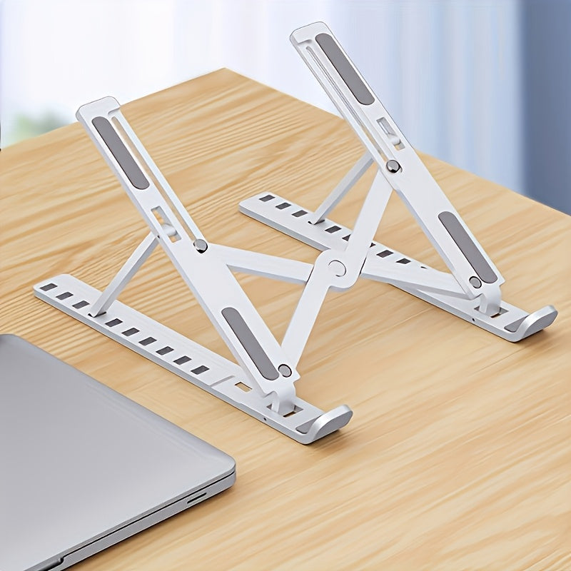 1 Portable Foldable Laptop Stand - 10-Level Adjustable Cooling Desk Support, Space-Saving Design for All Computers, White, Sturdy Structure, 4 Seasons Use