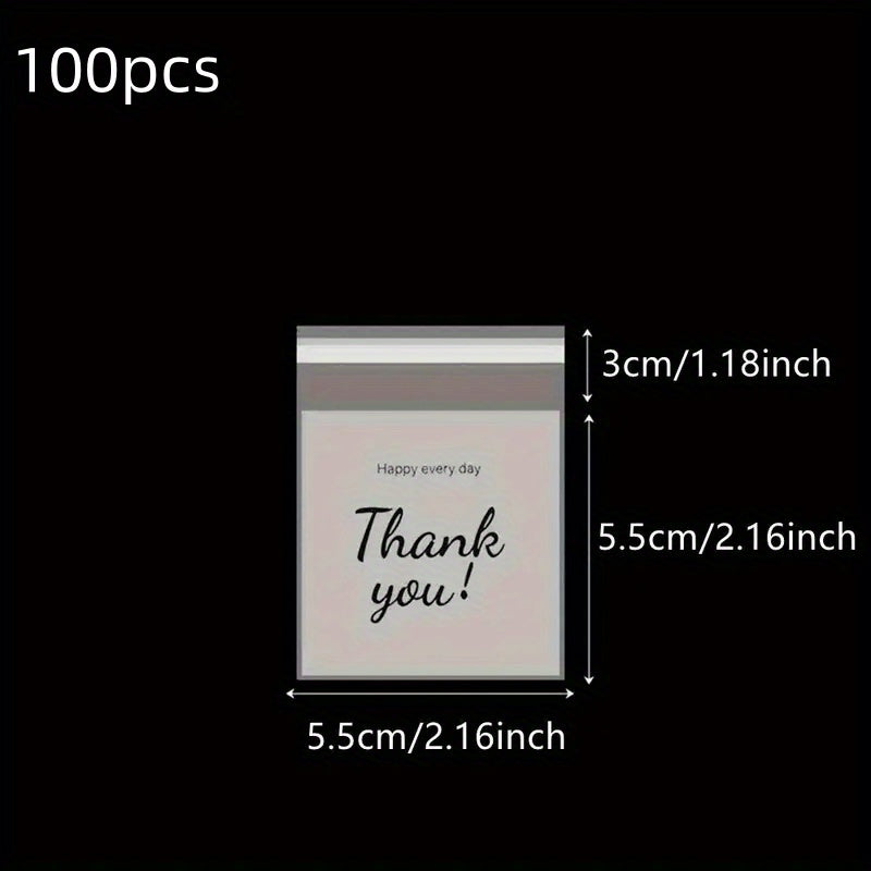 100pcs Mini Thank You Printed Self-Adhesive Gift Bags, Small to Medium OPP Self-Sealing Packaging Bags for Jewelry and Gift Storage, PP Material, Gift Packaging|Sleek Design|Clear Window Displa