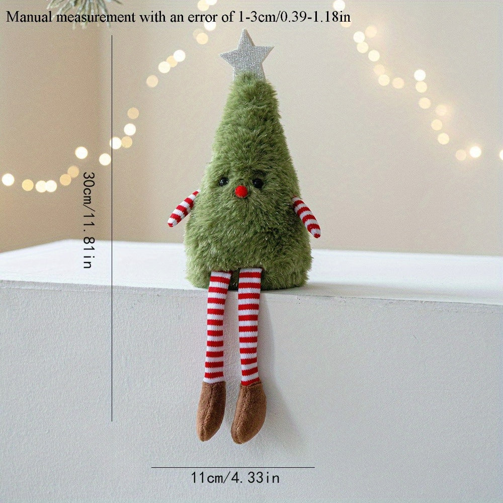Cute Plush Christmas Tree Figurine Pendant with Stars & Striped Socks - Pink, White Green Fabric Holiday Decor for Home Living Room Windows No Electricity Needed Perfect for Xmas New Year Winter Tailgate Parties Halloween Fal