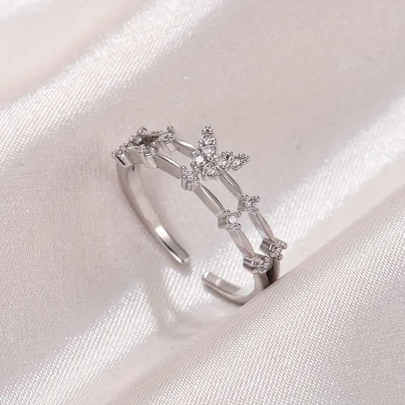 Elegant Double Layer Geometric Open Cuff Ring