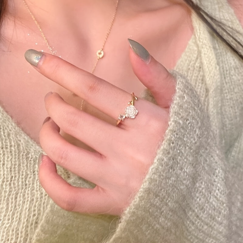 Elegant Floral Ring - Open Adjustable band