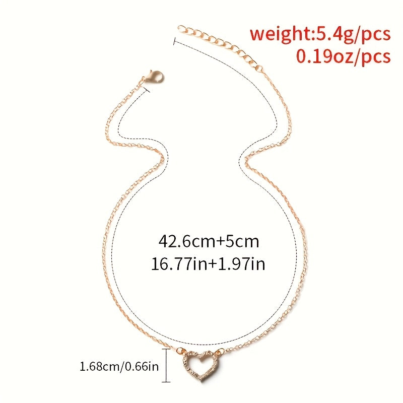 Elegant Golden-Tone Alloy Heart Pendant Necklace with Sparkling Rhinestones - Trendy Clavicle Chain for Women, Perfect for Casual Attire and Special Occasions, Seasonal Fashion Accessory|Chic Accessory|Alloy Chain