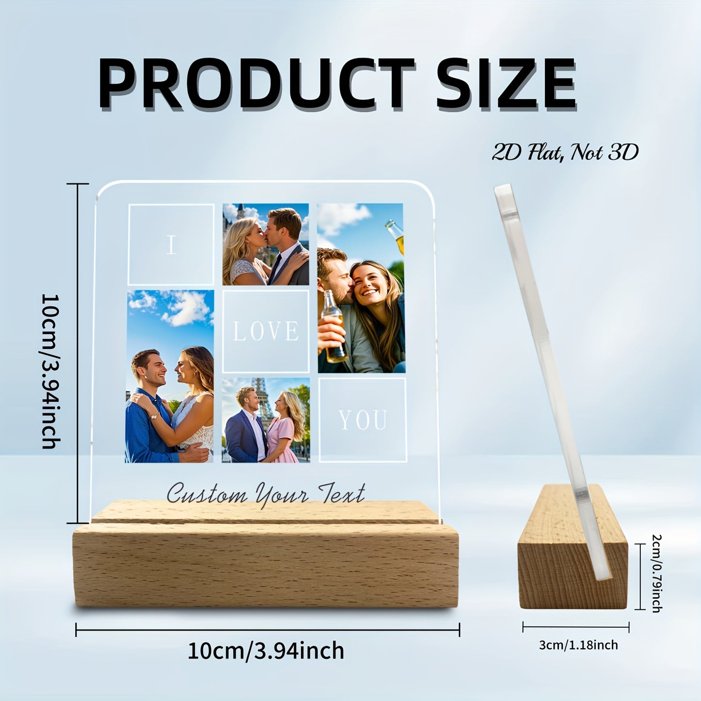 2D Flat, 2D Flat Custom Crystal Plaque - 1 Piece with 4 Photos & Text, Bohemian-Style Desktop Decoration Stand for Anniversaries/Birthdays (Mother's Day or Valentine’s) – Unisex Gift Idea + Wedding Halloween Christmas Dé