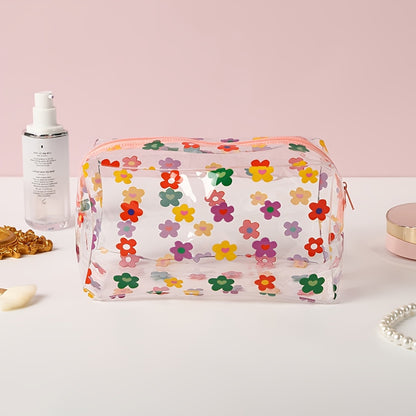 Large Capacity Transparent PVC Cosmetic Organizer & Travel Makeup Case with Zipper Closure - Heavy-Duty Clear Makeup Bag with Pastel Floral & Multicolor Patterns (, Yellow, , Green, Purple, Orange, White) - Design, Durable &