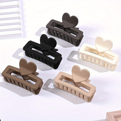 5pcs Elegant Heart-Shaped Rectangular Hair Clips - Matte Finish, Small Size, Plastic Material, Retro Style, Perfect for Valentine'S Day or Daily Use, Valentine'S Day Accessories | Elegant Hair Design | Plastic Claw Clips
