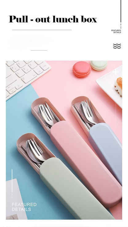 Stainless Steel Cutlery Set with Portable Storage Box - Durable Polished Finish, Includes Spoon, Fork, and Chopsticks, Ideal for Camping and Everyday Use, Camping Essentials|Sleek Cutlery Set|Durable Cutlery, Camping Utensils